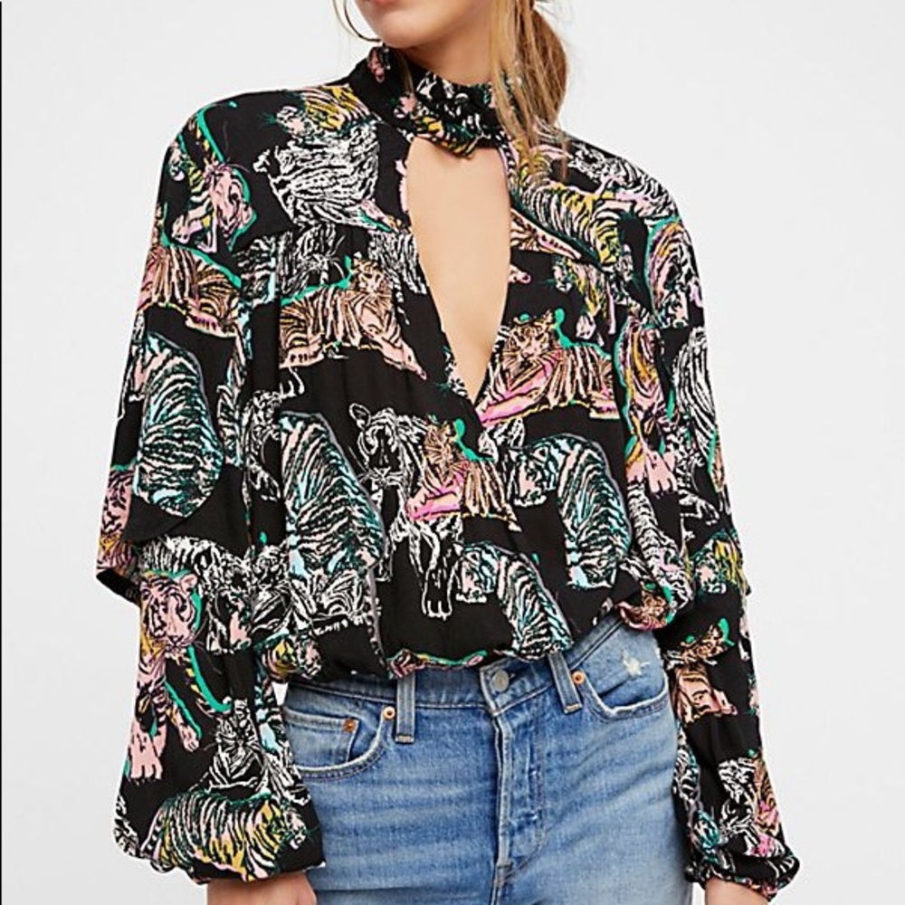 Free People colorful tiger top